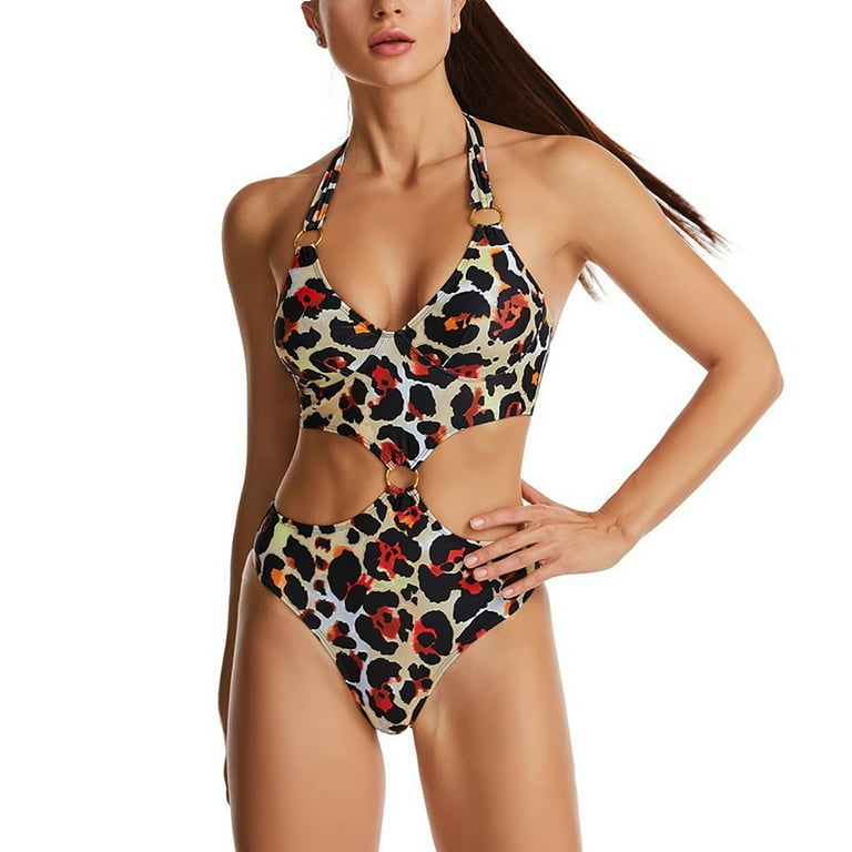 Bathing Suit Swim Suits Best Tummy Control Swimwear Tummy Control Swimsuits for Women Black One Piece Bathing SuitLeopard Swimsuits For Women V Neck Metal Ring Strappy Bathing Suit RuchAL Walmart