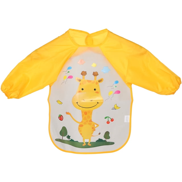 Baberos impermeables para niños de 1 a 3 años, ajustables, con bonitos estampados, para pintar, cocinar y hacer manualidades. Protege la ropa del bebé. Amarillo.