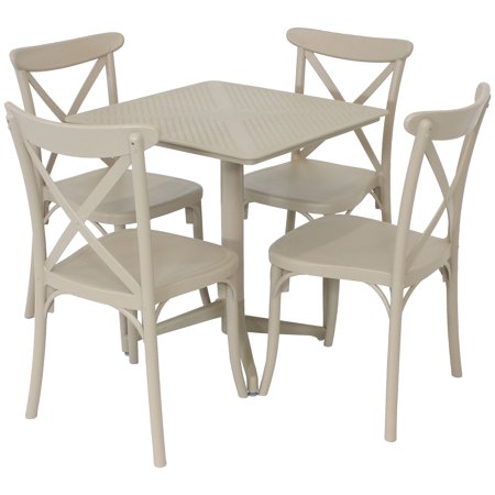 Sunnydaze All-Weather Commercial-Grade Bellemead Indoor/Outdoor Patio Furniture Dining Set with Square Table with Folding Top  Tan  5pc