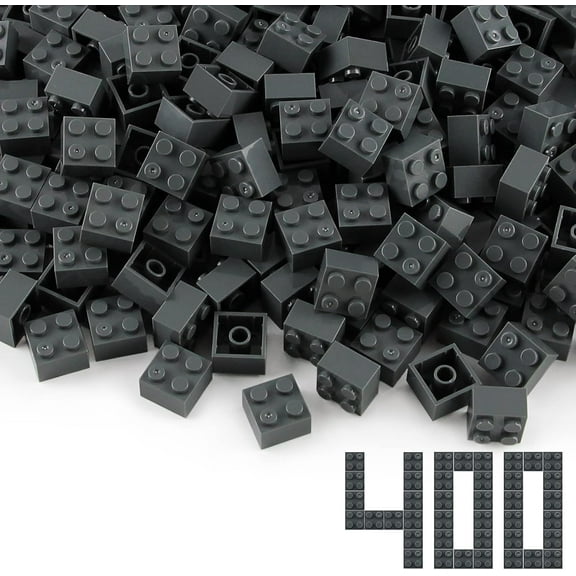 2x2 Bricks Dark Stone Gray 400 Pieces Parts Classic Building Creative Play Blocks Set Toy Compatible with 3003 Major Brick Brands