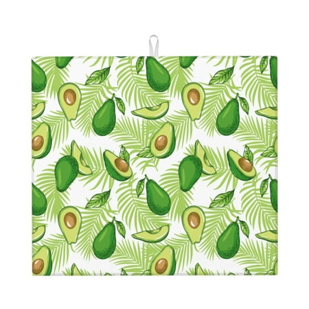 

Pofeuu Avocado And Tropical Palm Leaves Print Ultra Water Absorbent Microfiber Dish Drying Mat Drying Mat for Kitchen Kitchen Counter Accessories