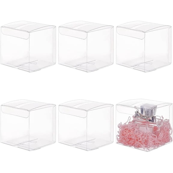 6 Pack 3x3x3 Inch Plastic Party Favor Boxes PET Material Clear Gift Boxes Square Shape