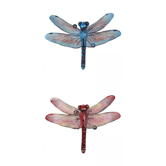 2 piezas de decoraciones de libélulas para dormitorio, patio, puerta, valla, porche Azul y rojo