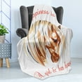 thumbnail image 4 of Animal Soft Flannel Fleece Blanket, Happiness is a Girl and Her Horse Lettering with Side Portrait of Animal, Cozy Plush for Indoor and Outdoor Use, 50" x 60", White and Multicolor, by Ambesonne, 4 of 5