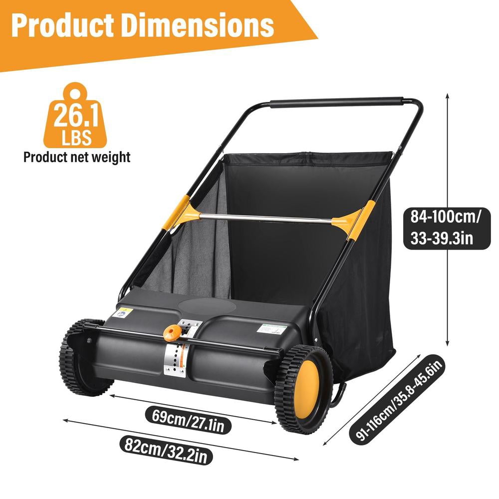 Push Lawn Sweeper, 26inch Leaf & Grass Collector, Heavy Duty Thickened Steel Durable to Use with Mesh Collection Hopper Bag