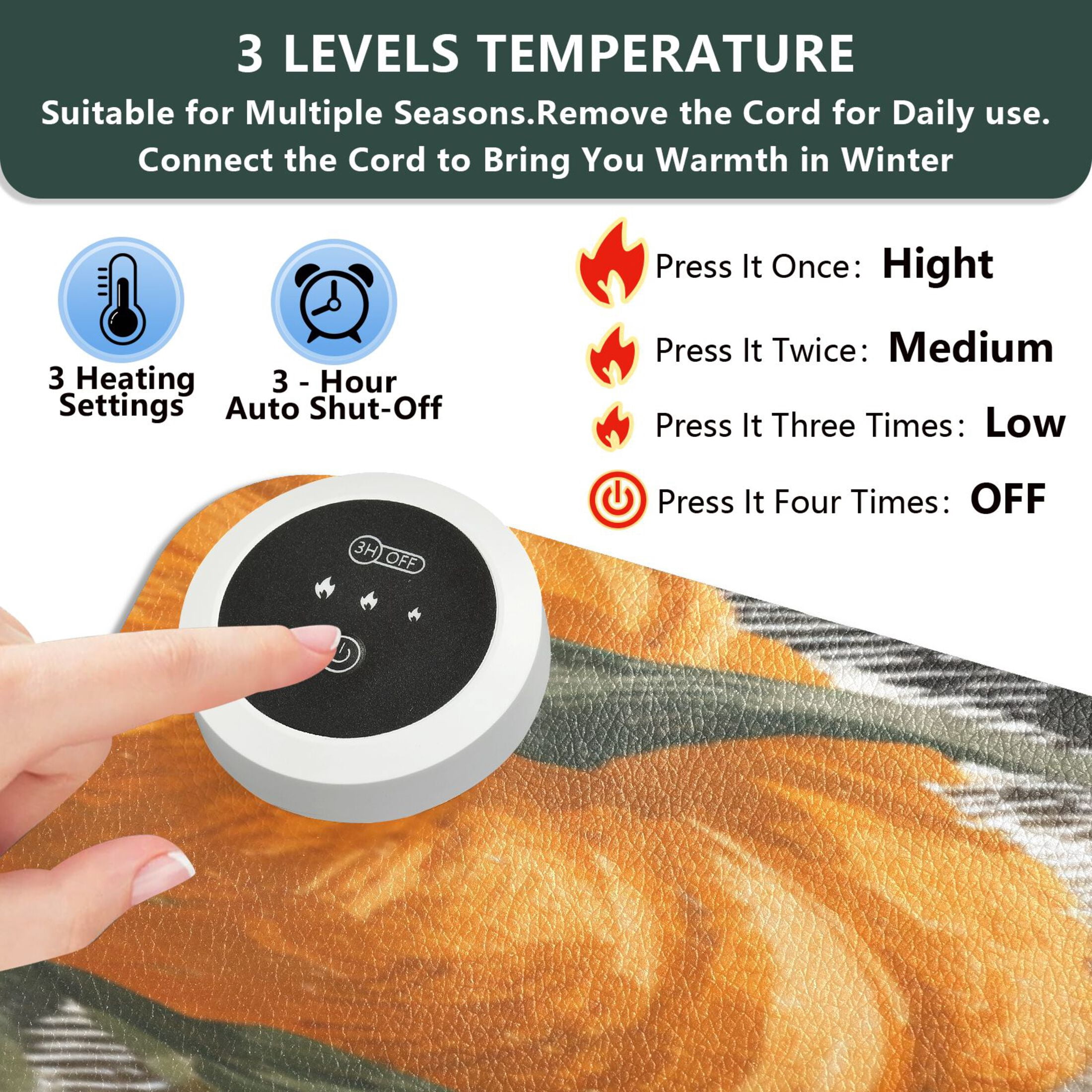 Large Heated Desk Mat Mouse Pad 31.5"x13"PU Leather Graphene Heating Desk Warmer with 3 Temperature Settings 110V US Plug Non-Slip Warm Pad for Home, Office, and Gaming Falling Leaves and Cute Cat