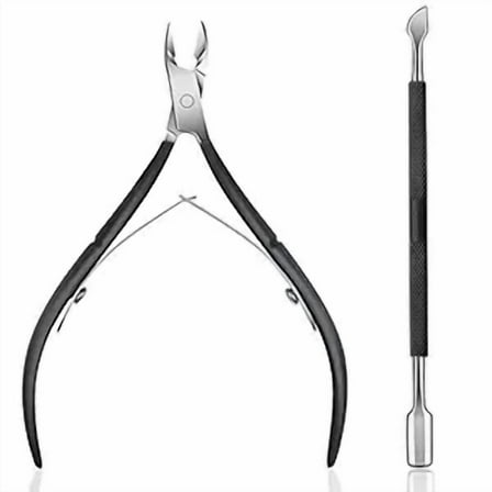 Cuticle Trimmer with Cuticle Pusher Cuticle Nipper Professional Grade Stainless Steel Cuticle Remover Cutter Clipper Durable Pedicure Manicure Tools (Black)