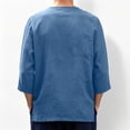 thumbnail image 6 of Men Linen Shirts Summer 3/4 Sleeve Tops Plus Size V Neck Gauze Blouses Dressy Casual Loose Clothes,Blue,5XL, 6 of 8