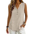 thumbnail image 5 of Harpily Womens Tank Tops Sleeveless Solid Color Decorative Buttons Cotton Linen Daily Office Yoga Workout Casual Shirts, 5 of 5