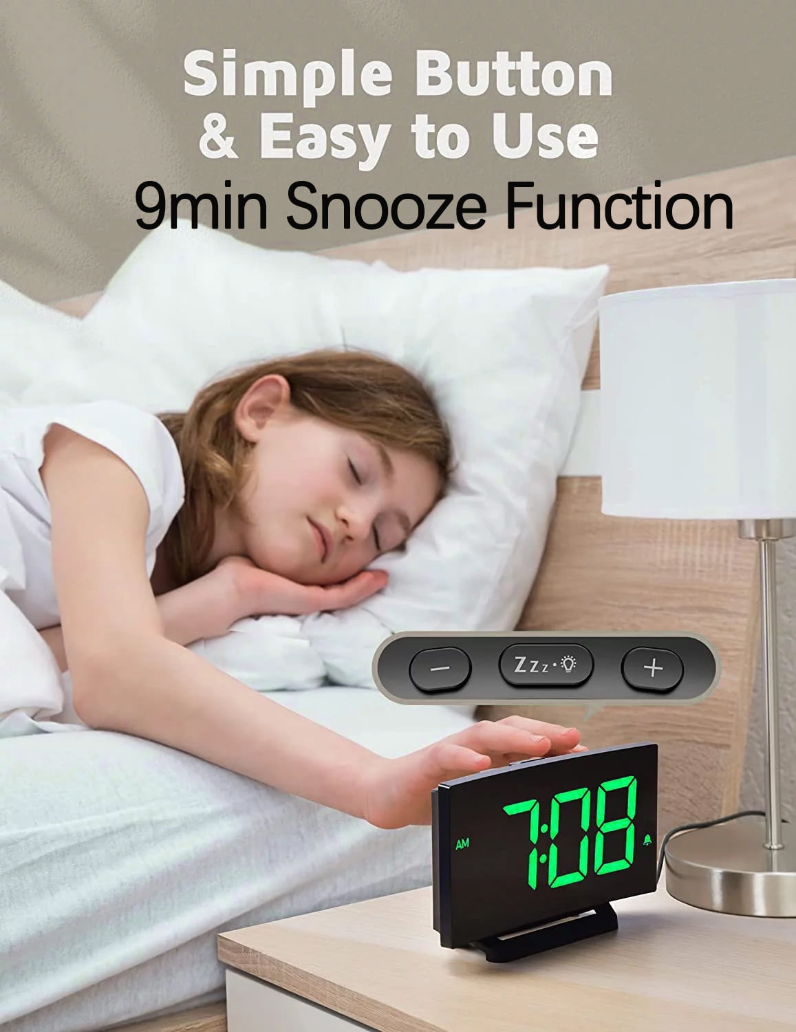 Mpow Alarm Clock for Bedrooms Kids, Large Numbers, Easy to Read & Set Digital Clock Curved Design, 6 Levels Brightness, 3 Alarm Tones & 2 Volume, 9min Snooze, Battery Backup, 12/24H