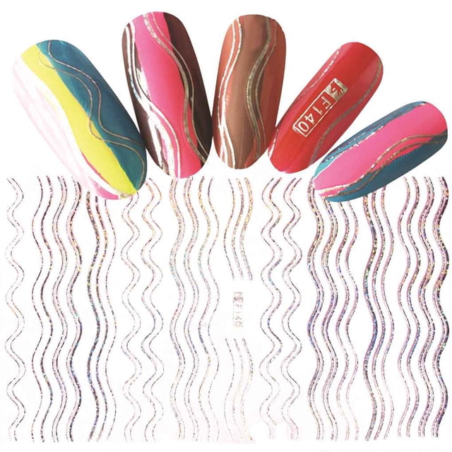 VONKY 1 Sheet Gold Silver 3D Nail Sticker Geometric Stripe Wave Lines Strip Tips Manicure Adhesive Transfer Sticker