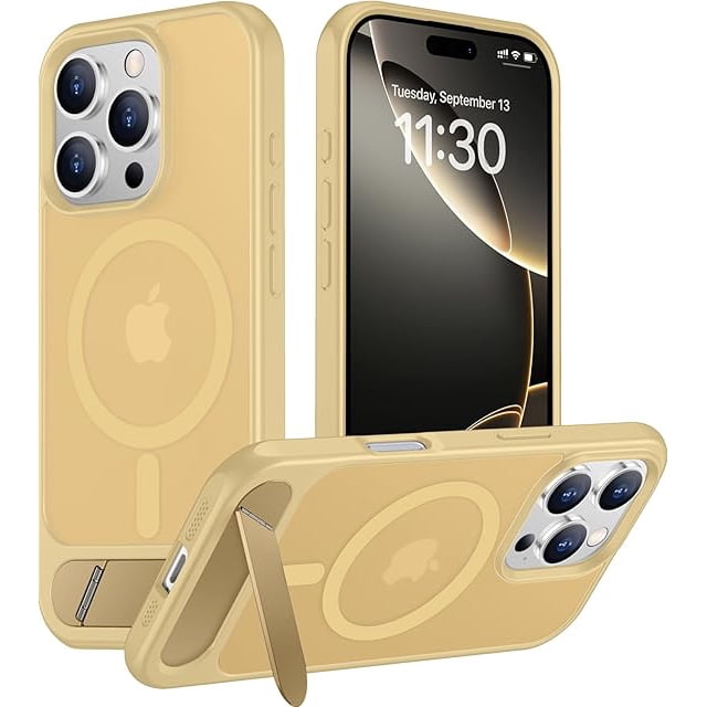 Funda Magnética Invisible con Soporte para iPhone 16 Pro Max 6.9", Marrón Claro