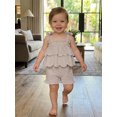 thumbnail image 4 of BemeyourBBs Toddler Baby Girl Summer Clothes Cute Infan Baby Girls Summer 2 Piece Outfit 6 12 18 24 Months 2 3 4 Years Strap Tie-up Striped Layered Camisole TankTop with Shorts Set, 4 of 9