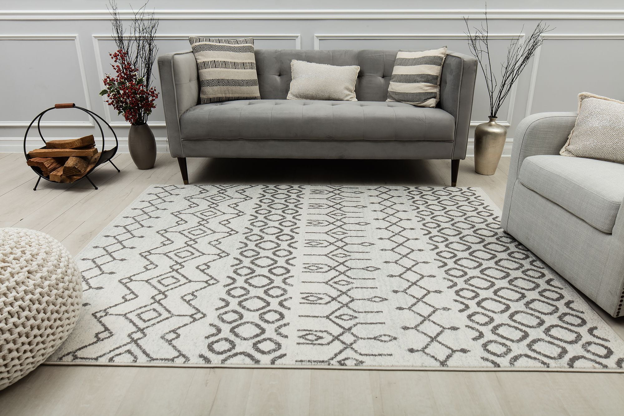 Mason Brooks Ryder KN40B Etheral Light Moroccan Tribal White Area Rug, 2'6" x 4'