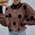 thumbnail image 5 of Sweaters for Women Casual Crew Neck Polka Dot Long-Sleeved Pullover Fall Outerwear,Brown,L, 5 of 6