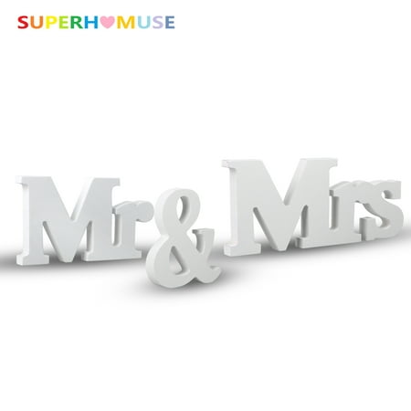 SUPERHOMUSE 3Pcs Mr & Mrs Wedding Letters, White Wooden Standing Wedding Reception Sign Wedding Present for Marriage Decor Birthday Party Table Top Dinner Decoration, Display Stand Figures, Home Wall