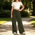 thumbnail image 4 of Girls Corduroy Pants with Pockets Casual Elastic Waist Baggy Fall Fashion Kids Wide Leg Pants Army Green 5, 4 of 8