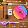 Tringa Color Rope Light RGB Neon LED Rope Light, 50 ft Total, Flexible Cuttable Design for ...