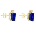 thumbnail image 3 of 0.05 Carat 8x6MM Emerald Cut Created Sapphire and Diamond Earrings In 14K Yellow Gold, 3 of 6