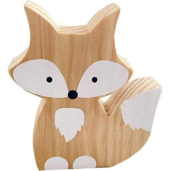 Fox Figurine Wooden Animal Statue Figurine for Bedroom Home Office Decor Table Top Decorative Collection Figure White