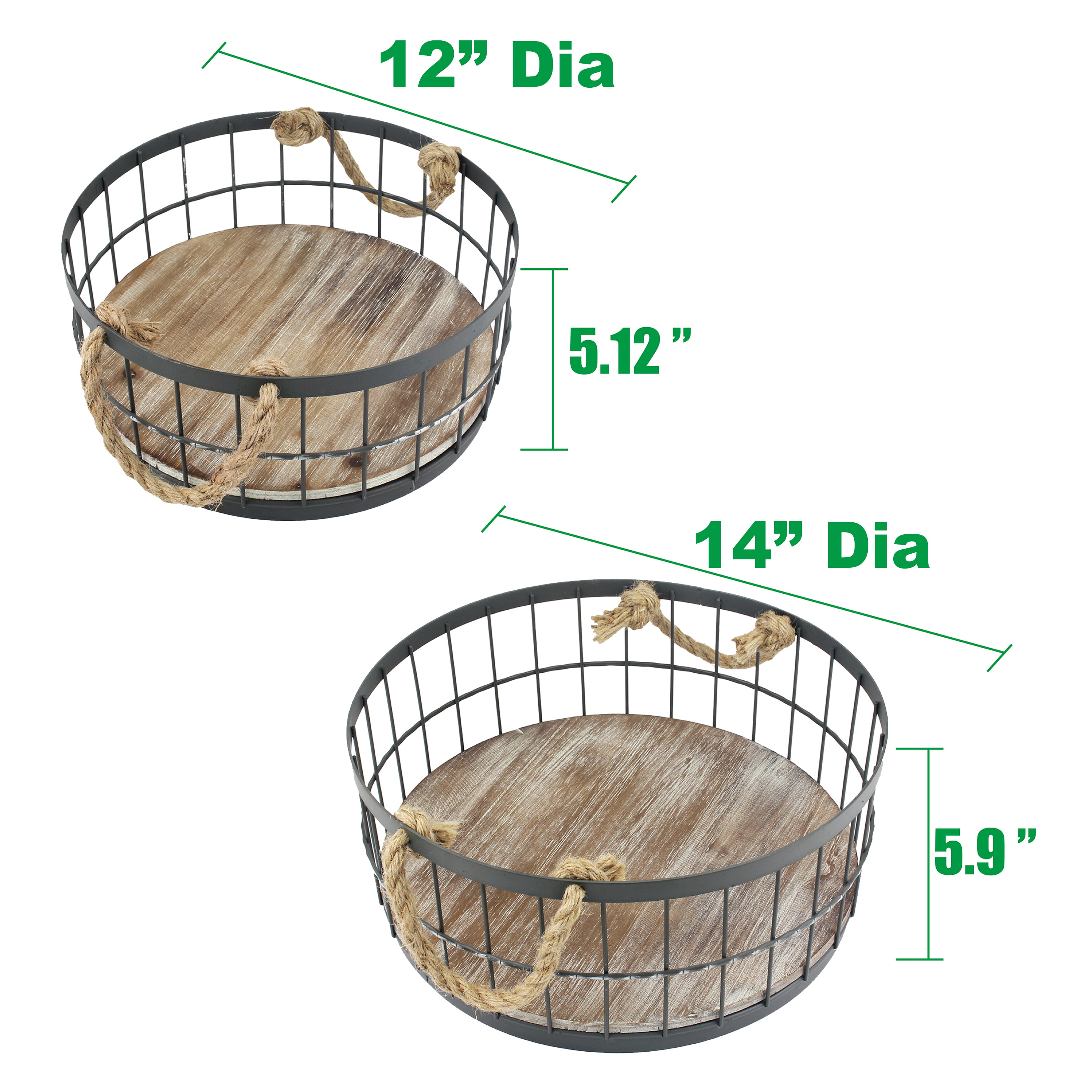 Stonebriar Collection Round Stackable Metal Wire and Wood Basket Set with  Rope Handles, 2 pc. at Tractor Supply Co.