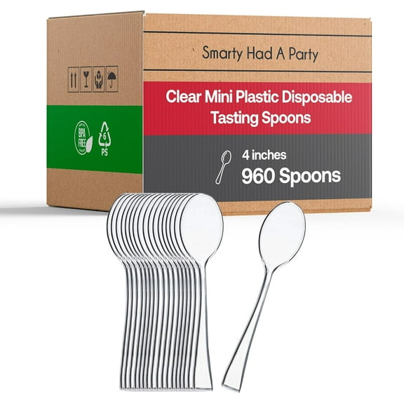 Plastic Spoons Clear 960 Pcs - Disposable Dessert Spoon Set - 4" Mini Ice Cream Spoons - Small Tasting Spoons - Bulk Party Silverware Cutlery Catering Supplies For Wedding, Birthday & All Occasions