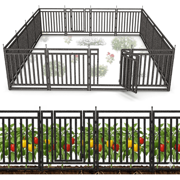 SPZONE 40 in H x 36 ft L Outdoor Garden Fence with Gates, 14 Panels   2 Gates, Weather-Resistant Yard Barrier for Privacy & Decoration, Black/Silver