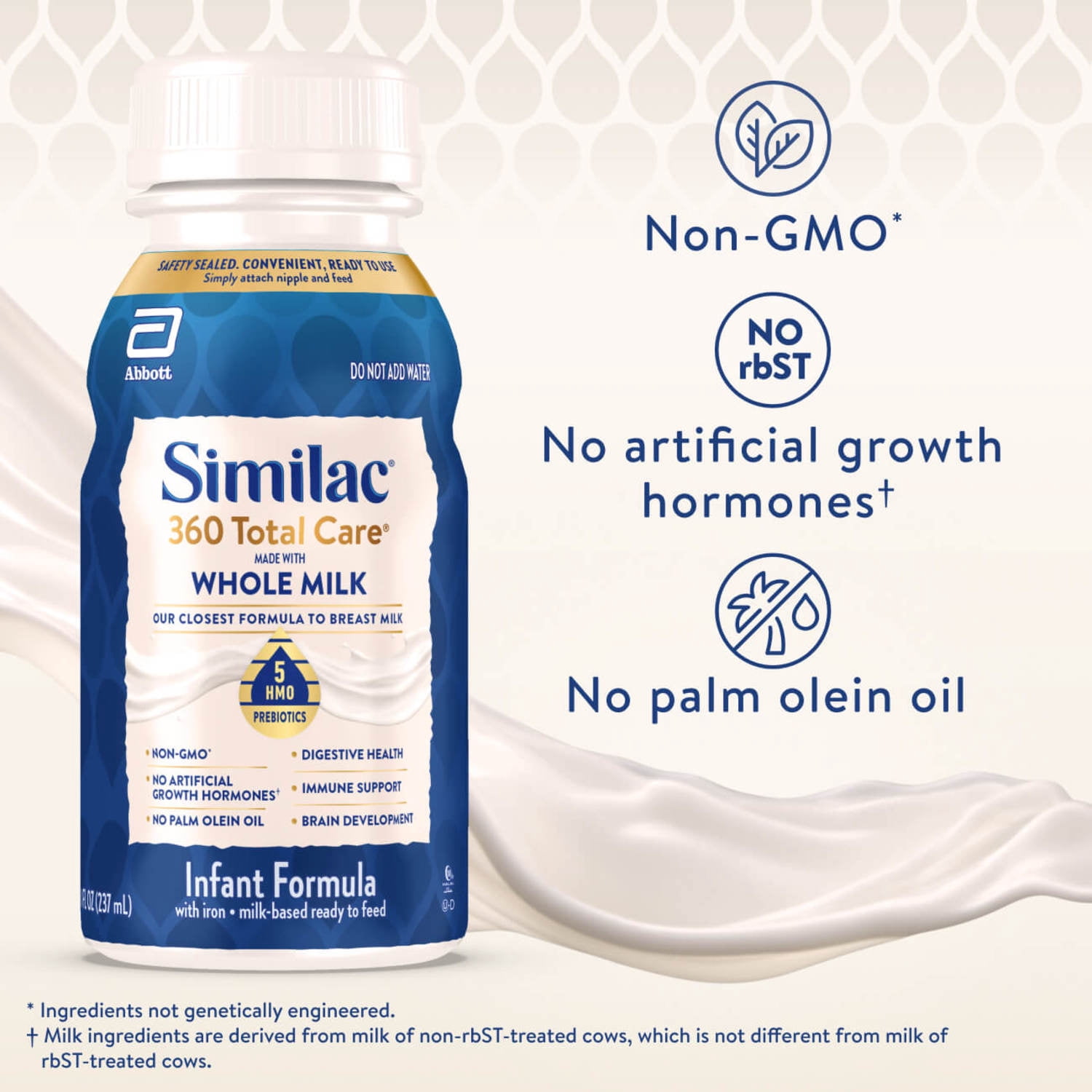 Similac 360 Total Care Made With Whole Milk Ready-to-Feed Baby Formula, 8-fl-oz Bottle, Pack of 6