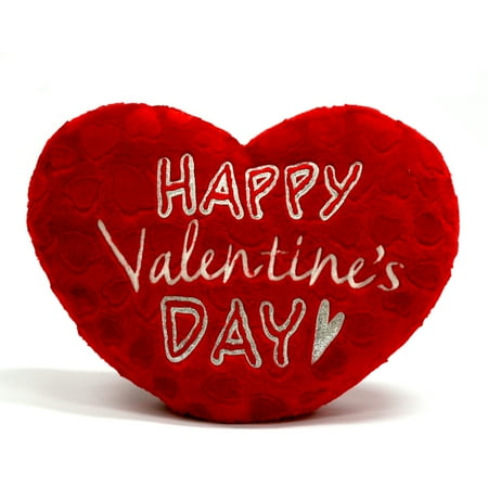 Valentine 22 Inch Stuffed Heart-shaped Plush Pillow with Embroidered - Red Happy Valentineâ s Day