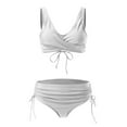 thumbnail image 6 of Atogsazn Women's Solid Color High Waisted Swimsuit V Neck Two-Piece Bathing Suit Plus Size Tie Side Sexy Swimwear White L on Clearance, 6 of 6