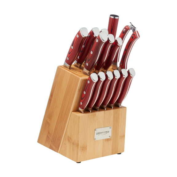 Ergo Chef Crimson Series 15pc. Knife Block Set Forged High Carbon German Stainless Steel, Full Tang, Durable G10 Handles