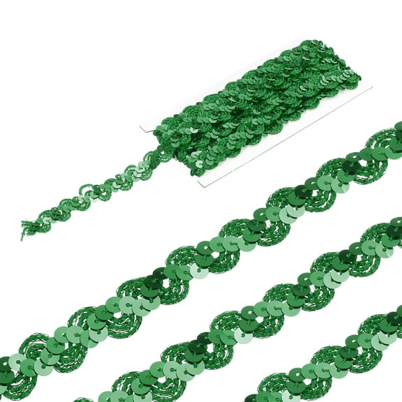 Uxcell 5 Yard Sequins Beaded Lace Trim 0.6 Inch Wave Sequin Braid Ribbon for Crafts, Green