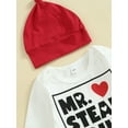 thumbnail image 5 of Suealasg Baby Boys Valentines Day Outfits Clothes 3M 6M 12M 18M Infant Boys Long Sleeve Letters Romper Sweatpants Hat 3Piece Casual Spring Clothing for Toddler Boys, 5 of 9