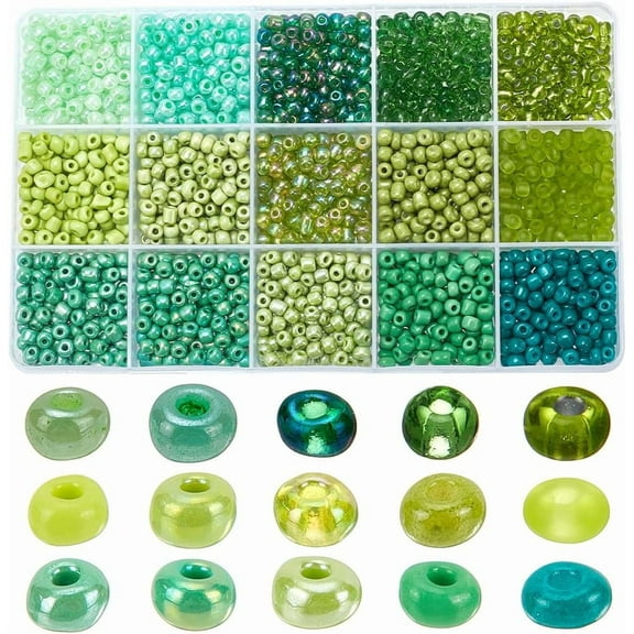 1800 Pcs Glass Pony Beads 4mm Green Yellow Round Lustered Baking Paint Beads Frosted Opaque Small Loose Spacer Beads for DIY Friendship Bracelets Jewelry Making for making