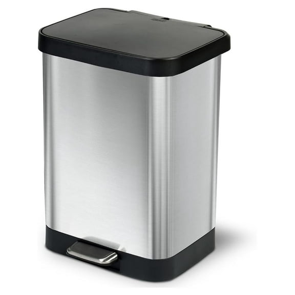 GLD-74506 Stainless Steel Step Trash Can with Odor Protection | Large Metal Kitchen Garbage Bin with Soft Close Lid, Foot Pedal and Waste Bag Roll Holder, 13 Gallon, Stainless