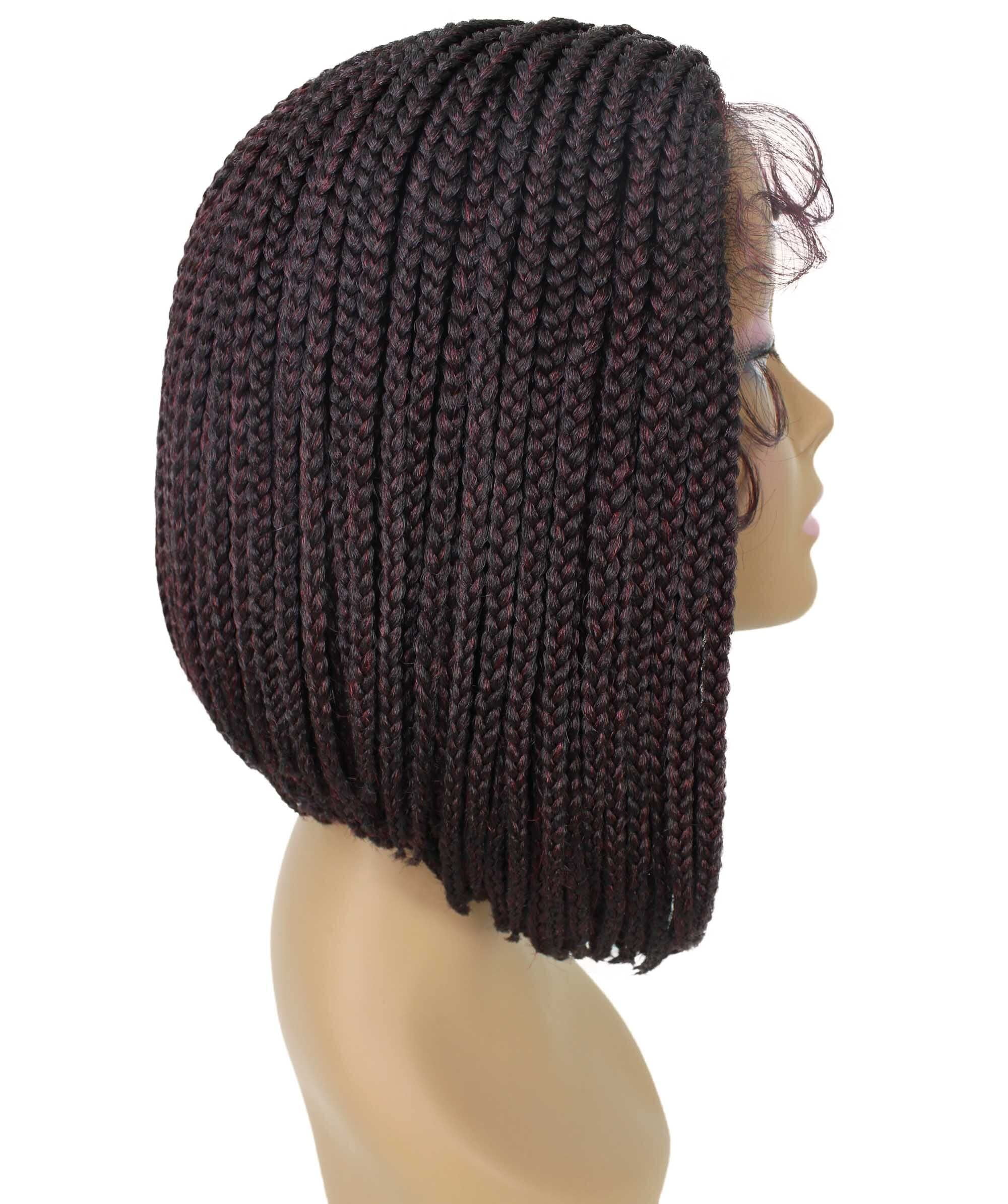 LUXLUXE Jayla Straight Braided 12 in Long Braided Wig, Beauty Heat Resistant Fiber,Deep Red and Black Blend