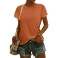thumbnail image 4 of Womens Basic Blouses Crew Neck Solid Color Short Sleeve Loose Fit Tops 2025 Summer Trendy Casual T-Shirts, 4 of 7