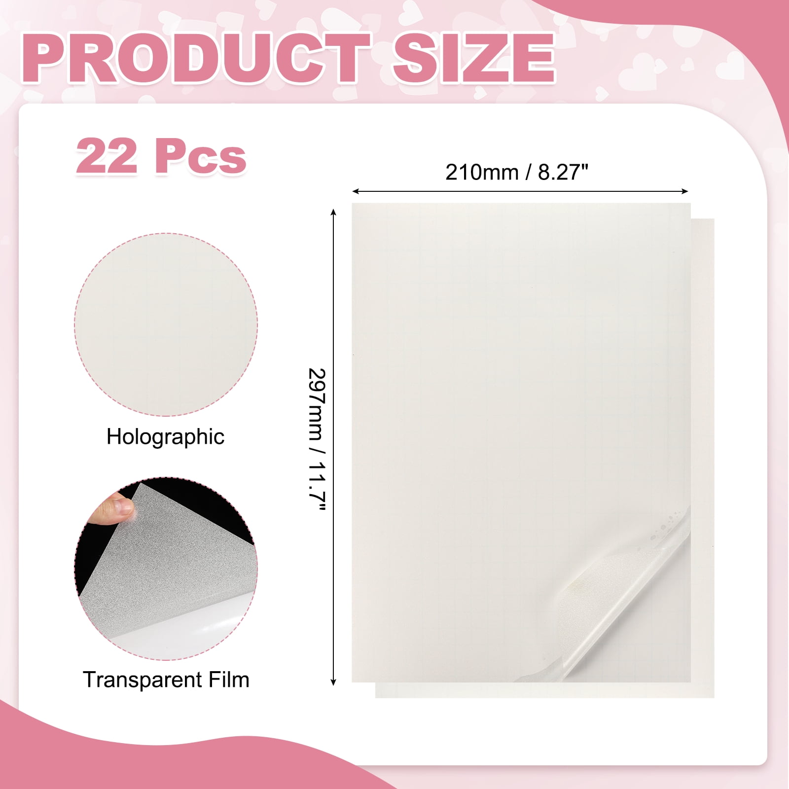 Uxcell 22 Sheets Holographic Sticker Paper, 8.3" x 11.7" Holographic Self-Adhesive A4 Transparent Waterproof Laminate Overlay Film for Photo Cards Scrapbook Decorations(Glitter)