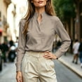 thumbnail image 4 of Lenpel Womens Long Sleeve Tops Business Casual Work Blouses Stand Collared Shirts Lightweight Fall Clothes, 4 of 7