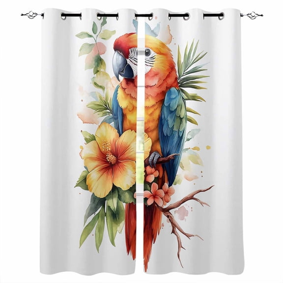 Blossoming Botanical Prints Blackout Curtains for Bedroom/Living Room, Thermal Insulated Kitchen Curtains, Parrot Spring Floral Grommet Darkening Window Treatment Drapes 52"x72"x2