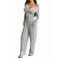 thumbnail image 1 of Conjuntos de Dos Piezas de Otoño para Mujer, Camiseta de Larga con Cuello en V y Pantalones Anchos, Conjuntos de Chándal Informal. Gris M, 1 of 9