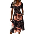 thumbnail image 4 of Women's Halloween Print Casual Dress, Round Neck with Pockets, Comfortable Relaxed Fit for Everyday Outings, Halloween Themed Cosplay Dress Black L, 4 of 5