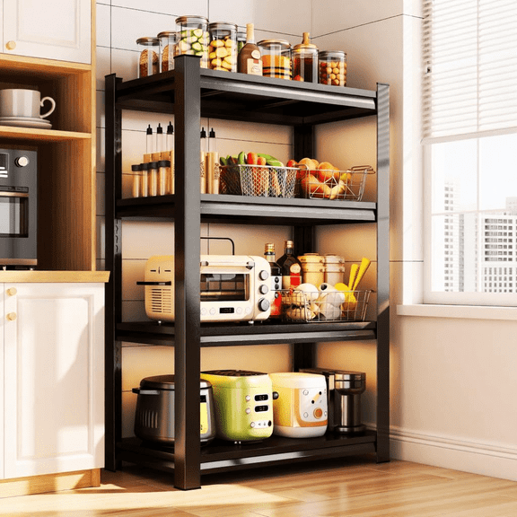54"H Metal Garage Shelving Units，4 Tier Heavy Duty Shelving Unit，2400 Lbs，Adjustable Storage Shelf Rack，Dual-Column Utility Steel Storage Shelves for Kitchen Pantry Basement Bathroom Office 36"W*16"D