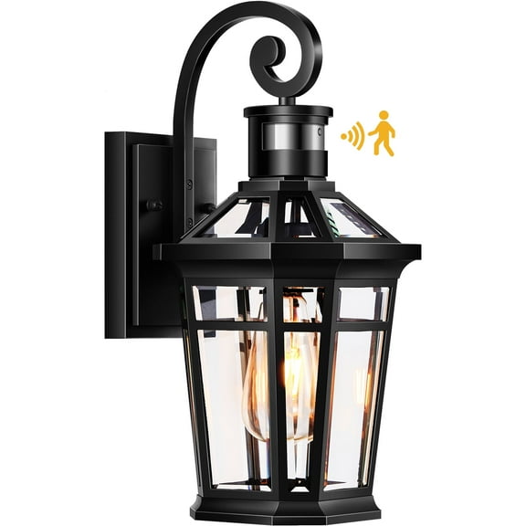 OPAXIS Motion Sensor Outdoor Wall Lights, Black Dusk to Dawn Porch Light Wall Mount, Exterior Lighting Fixtures, Outdoor Wall Sconce Lantern with Adjustable Sensor Range for Garage Patio