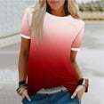 thumbnail image 2 of HVOBTTY Women's Summer Fashion Print Patchwork Short Sleeve Round Neck Slim Soft Breathable Versatile Daily Comfy Beach Tee Shirt Red, S, 2 of 5