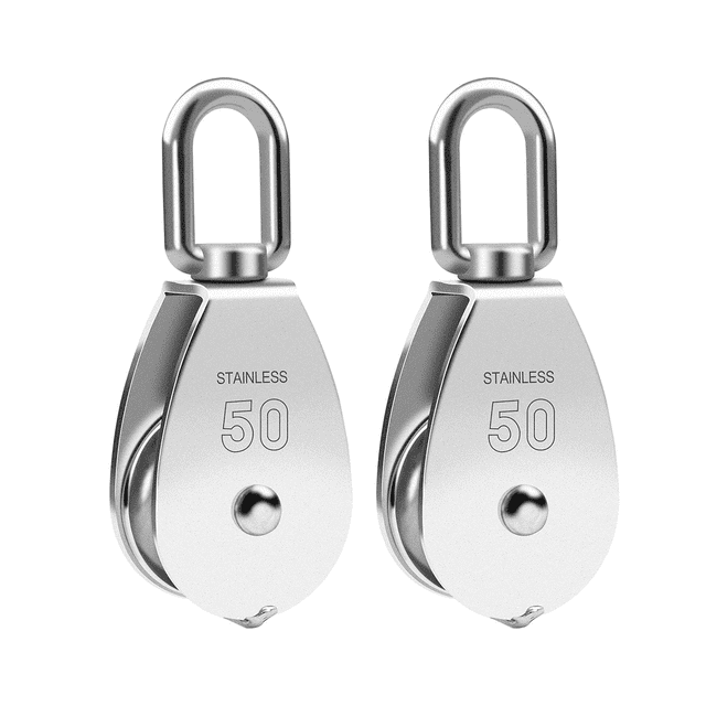 M50 Single Pulley Snatch Block Lifting Crane Heavy Duty Swivel Hook 304 Stainless Steel, 3/8In Rope, 800 Lbs Load (2PCS)