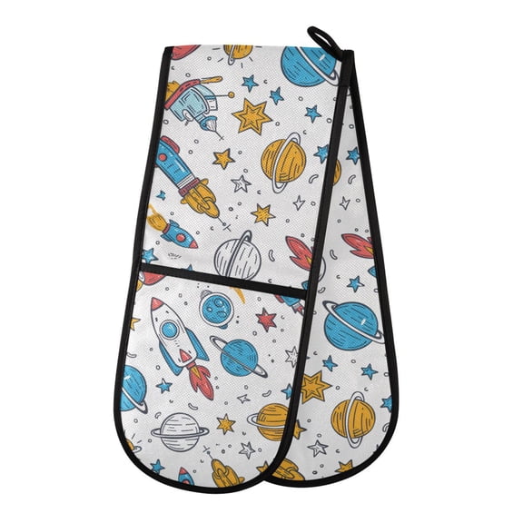 Dailycode Double Sided Oven Mitt with Loop Heat Resistant Kitchen Long Potholders 7" x 35" Rocket Planet Star