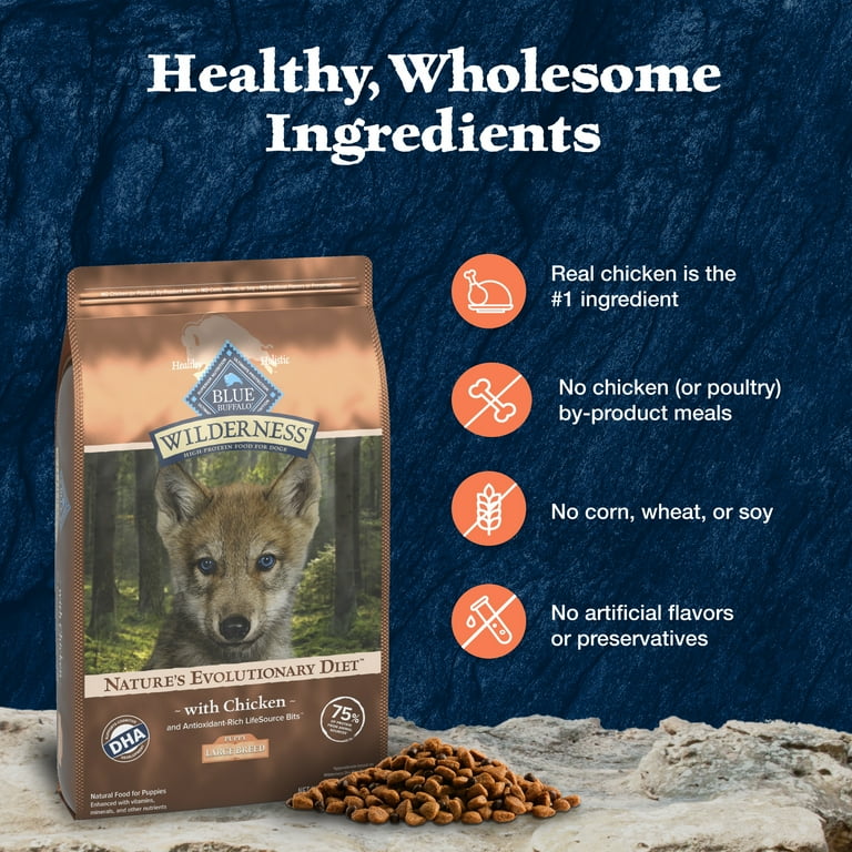 Blue Buffalo Wilderness Natural High Protein Dry Food for Large Breed Puppies Chicken 28 lb bag. Walmart