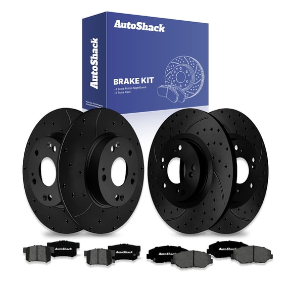 AutoShack Front & Rear Brake Rotors & Premium Pads for Honda & Acura, Civic 2012-2015 ILX 2013-2015, FWD L4 2.4L - E-Coated Drilled & Slotted - Black Finish - NightGuard