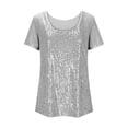 thumbnail image 4 of Girls Short Sleeve Sequin Shirts Part𝐲 Glitter Sparkly Tops Blouse Size 4‐15 Holiday Dance 𝐃isco Shiny Trendy Crewneck Top, 4 of 5